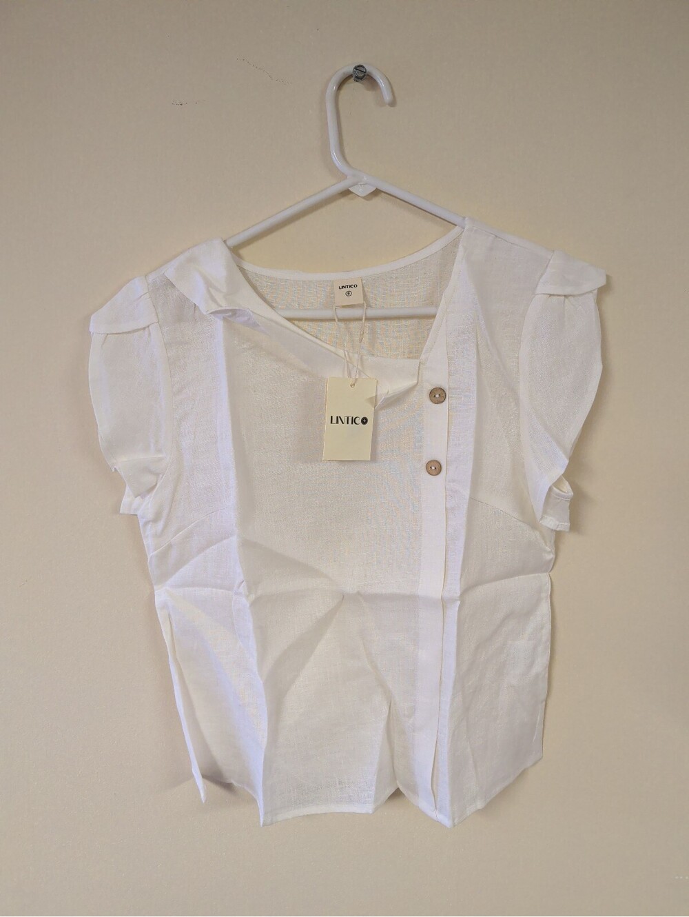 Lintico Women's White 100% Linen Button-Up Blouse Size Small